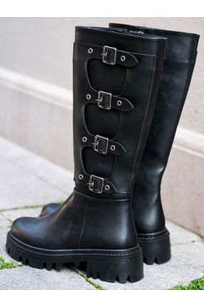 چکمه مشکی زنانه چرم مصنوعی Munshoes - کد 890301501