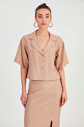 پیراهن قهوه ای زنانه اورسایز Vitrin - کد 824337077