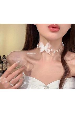 گردنبند جواهر سفید زنانه مروارید hbtasarim - کد 890422150