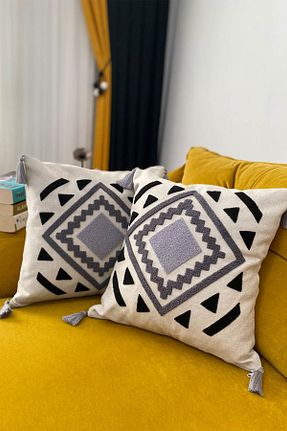 کوسن و روکش کوسن طوسی کتان e-Bizz Store - کد 888188401