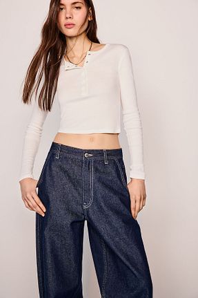 شلوار جین سرمه ای زنانه رگولار Bershka - کد 890501770