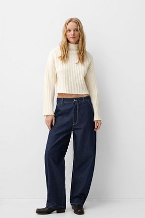 شلوار جین سرمه ای زنانه رگولار Bershka - کد 890501770