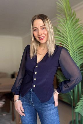 بلوز سرمه ای زنانه پلنگی Kubos Moda - کد 890510888