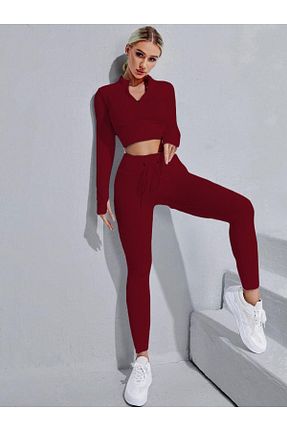 ست بالاتنه و پائین تنه زرشکی زنانه بافت Butik - کد 890857513