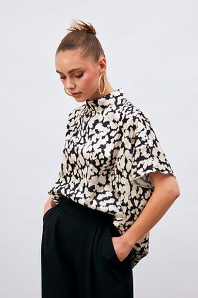 بلوز مشکی زنانه طرح دار Sateen - کد 707355454