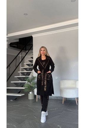 ست بالاتنه و پائین تنه مشکی زنانه بافتنی Genel Markalar - کد 890601743