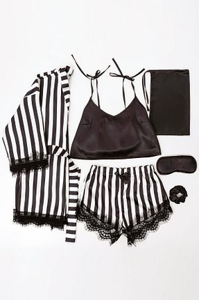 ست لباس راحتی مشکی زنانه ساتن FOR YOU MODA - کد 39065485