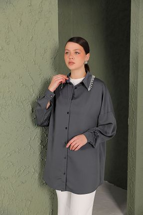 پیراهن حجاب طوسی زنانه Straight Melike Tatar - کد 857143146