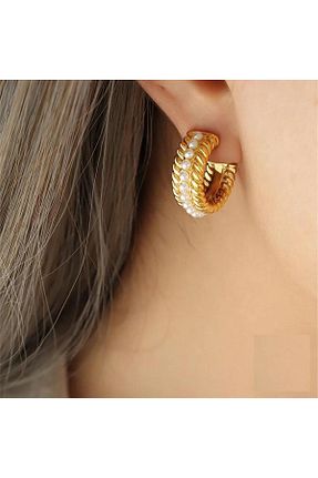 گوشواره جواهر طلائی برنجی Pelin Aksesuar - کد 683415656