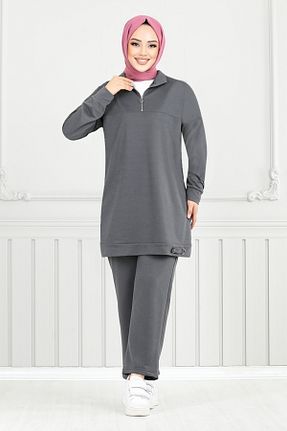 ست بالاتنه و پائین تنه طوسی زنانه بافتنی ModaMerve - کد 891700521