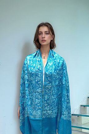 شال فیروزه ای زنانه ابریشم onliecraft - کد 688332901