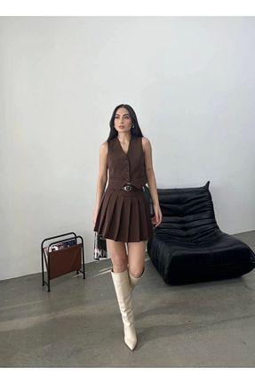 ست بالاتنه و پائین تنه قهوه ای زنانه بافت Asfa Moda - کد 890744161