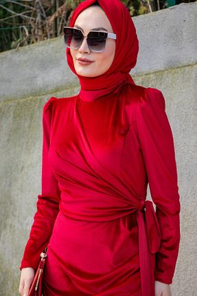 لباس حجاب قرمز زنانه اورسایز Tesettür Çarşım - کد 888990567
