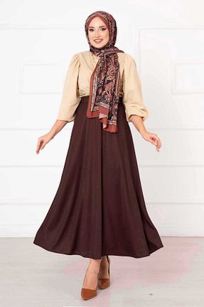 دامن قهوه ای زنانه ساده EBRUTESETTÜR - کد 888685226