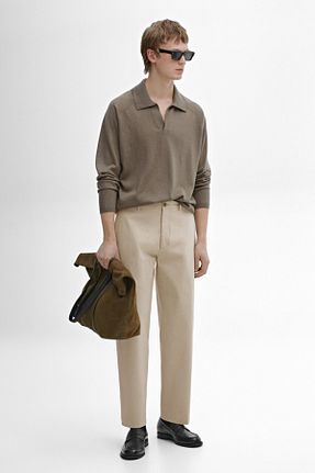 پلیور قهوه ای مردانه ساده Massimo Dutti - کد 888825814