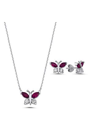 ست نقره صورتی زنانه زیرکن Inure Jewelry - کد 889651065