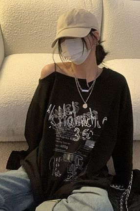 سوئیشرت مشکی زنانه چاپی Köstebek - کد 888873999
