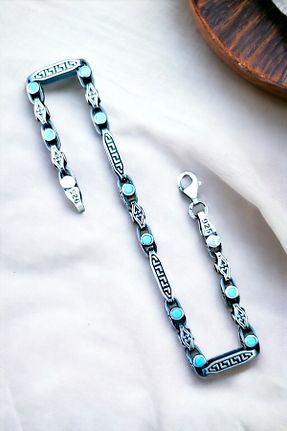 دستبند نقره فیروزه ای مردانه 925 عیار AK STORE SİLVER - کد 873456478
