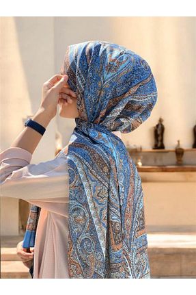 شال آبی زنانه پنبه ای Baştacı - کد 856080118