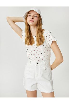 تیشرت نباتی زنانه یقه دوچرخه Koton - کد 470244684