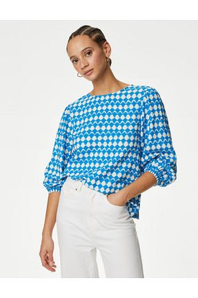 بلوز آبی زنانه طرح دار Marks & Spencer - کد 831491064