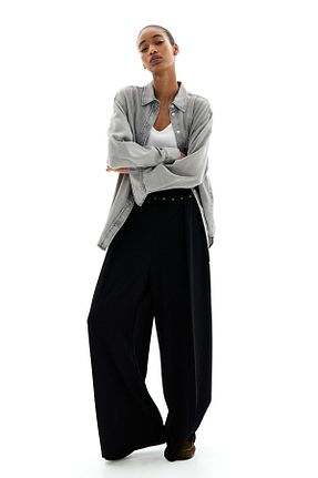 شلوار مشکی زنانه پاچه گشاد H&M - کد 889053675