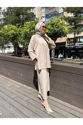 ست بالاتنه و پائین تنه قهوه ای زنانه بافتنی Ghisa - کد 889933444