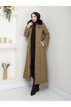 پالتو پشمی حجاب خاکی زنانه رگولار Doque - کد 889149791