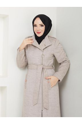پالتو پشمی حجاب بژ زنانه رگولار Doque - کد 889149765