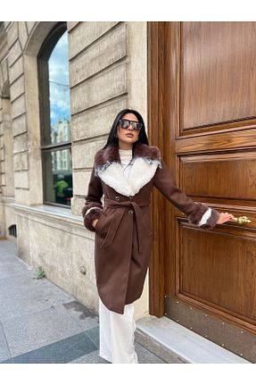 پالتو پشمی قهوه ای زنانه پارکا Göker Life - کد 889217580