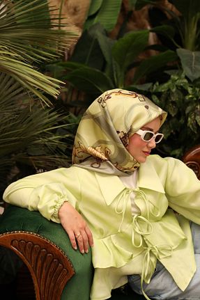 روسری طلائی İpek Tivil SİLKHOMEE - کد 855332509