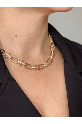 گردنبند استیل ( فولاد ) طلائی استیل (فولاد) Gold Garden - کد 889266303