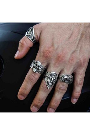 انگشتر جواهر مردانه روکش نقره Atolyezone - کد 937406106