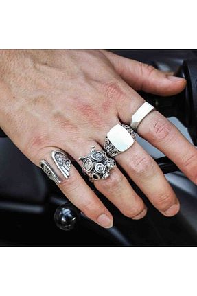 انگشتر جواهر مردانه روکش نقره Atolyezone - کد 937406175