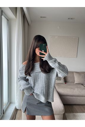 پلیور طوسی زنانه ساده merrvedincco - کد 889297597