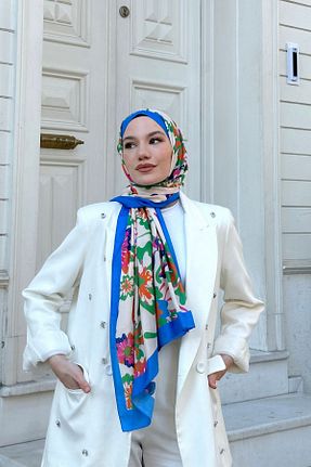 شال آبی زنانه پنبه پلی استر İpekhan - کد 772362339