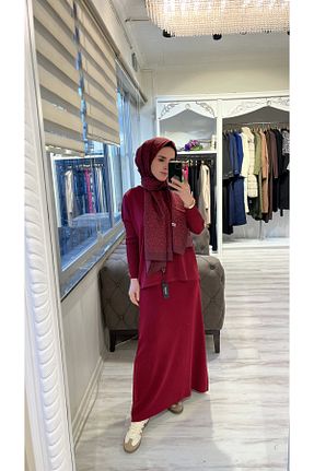 دامن زرشکی زنانه تریکو Invee - کد 889387132