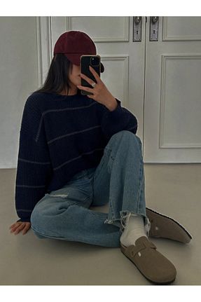 پلیور سرمه ای زنانه اورسایز Dier Moda - کد 889536772