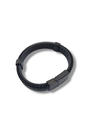 دستبند جواهر مشکی مردانه چرم Osha Aksesuar - کد 889537491