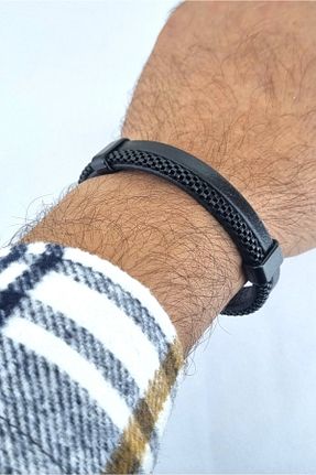 دستبند جواهر مشکی مردانه چرم Osha Aksesuar - کد 889537491