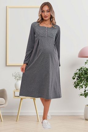 لباس شب بارداری طوسی زنانه ساده Mecit Pijama - کد 889635339