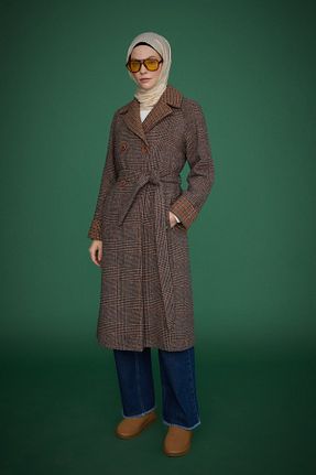 پالتو پشمی حجاب نارنجی زنانه رگولار Nihan - کد 889721651