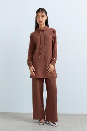 ست بالاتنه و پائین تنه حجاب قهوه ای زنانه رگولار Nihan - کد 889782294