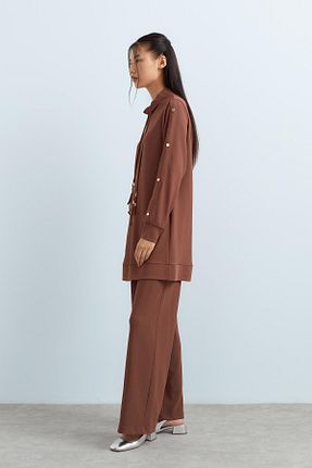 ست بالاتنه و پائین تنه حجاب قهوه ای زنانه رگولار Nihan - کد 889782294