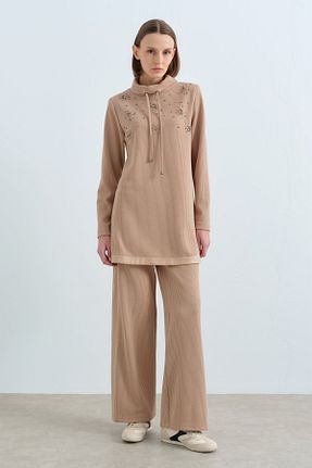 ست بالاتنه و پائین تنه حجاب بژ زنانه رگولار Nihan - کد 888325429