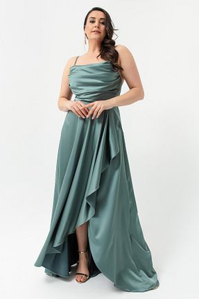 لباس مجلسی سایز بزرگ سبز زنانه یقه دگاژه Lafaba - کد 642528785