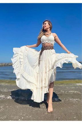 لباس بژ زنانه بافتنی Bohem Stil - کد 302865563