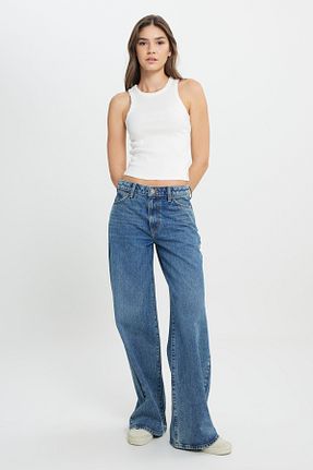 شلوار جین سرمه ای زنانه پاچه گشاد Wrangler - کد 890645031
