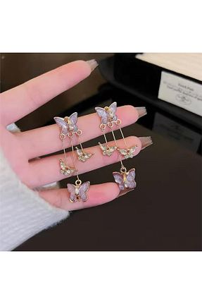 گوشواره جواهر بنفش فلزی Pelin Aksesuar - کد 889935476