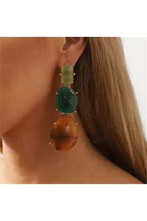 گوشواره جواهر سبز سنگ طبیعی Pelin Aksesuar - کد 889935643